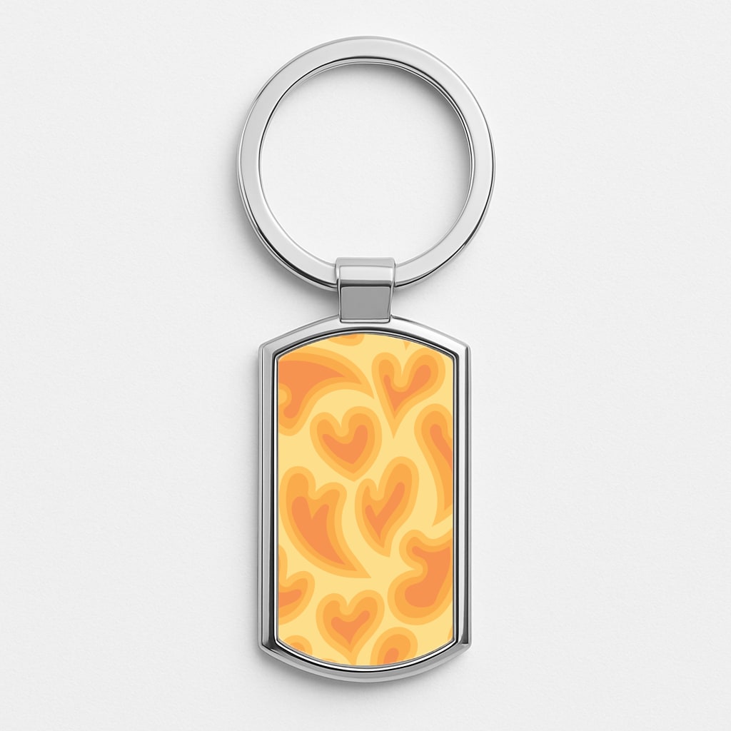 Trippy Summer Hearts Orange Pattern Silver Keyring