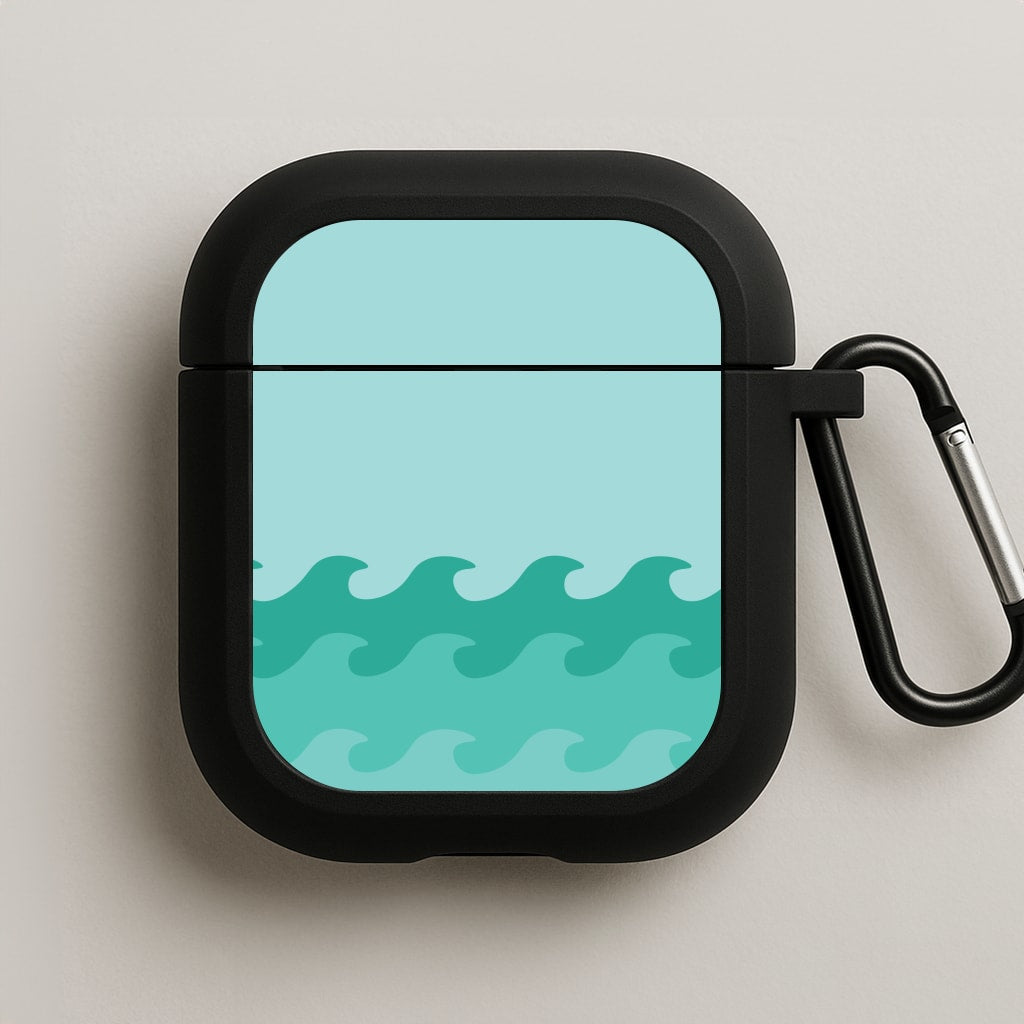 Cyan Beach Waves Pattern AirPods Case