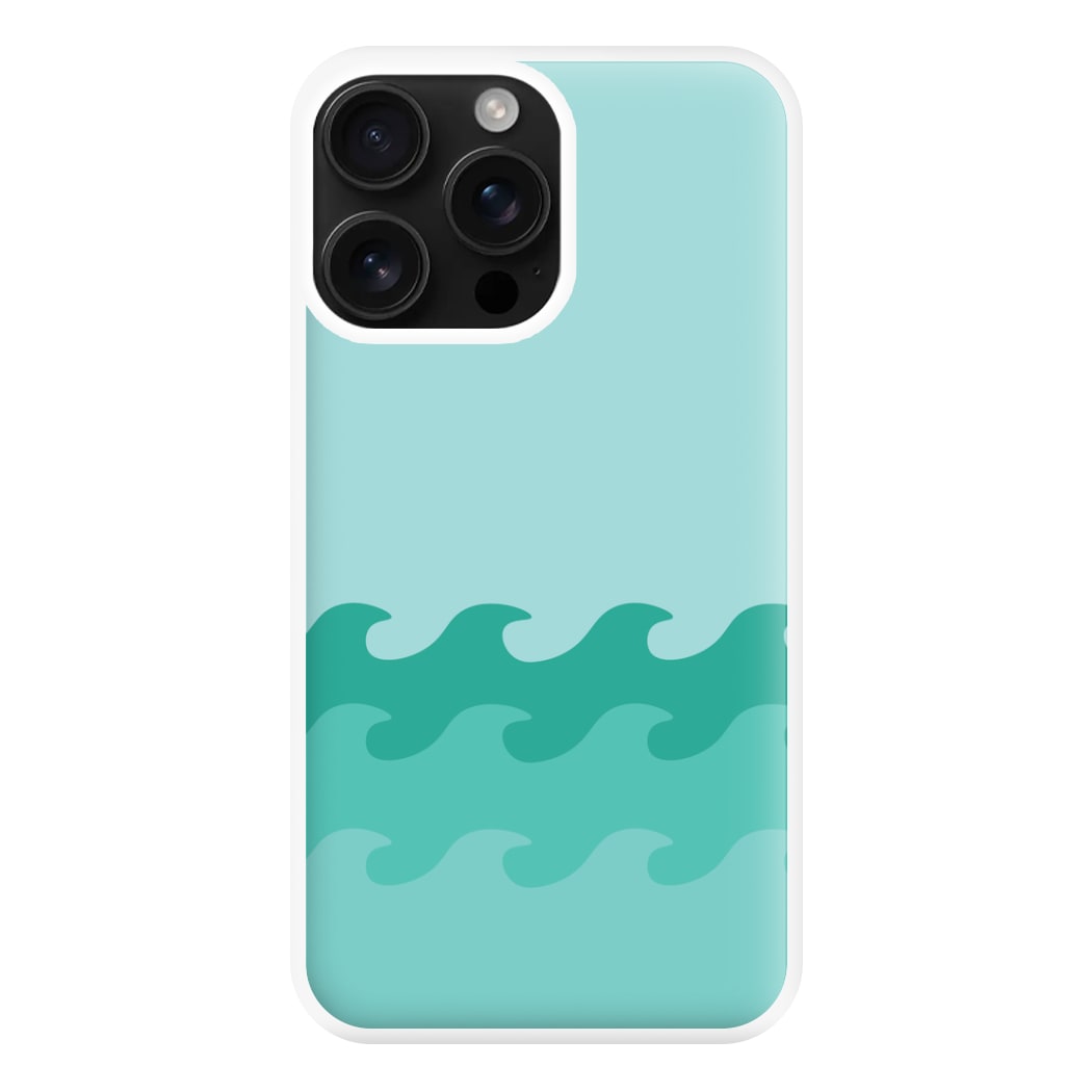 Cyan Beach Waves Pattern Phone Case for iPhone 16 Pro Max