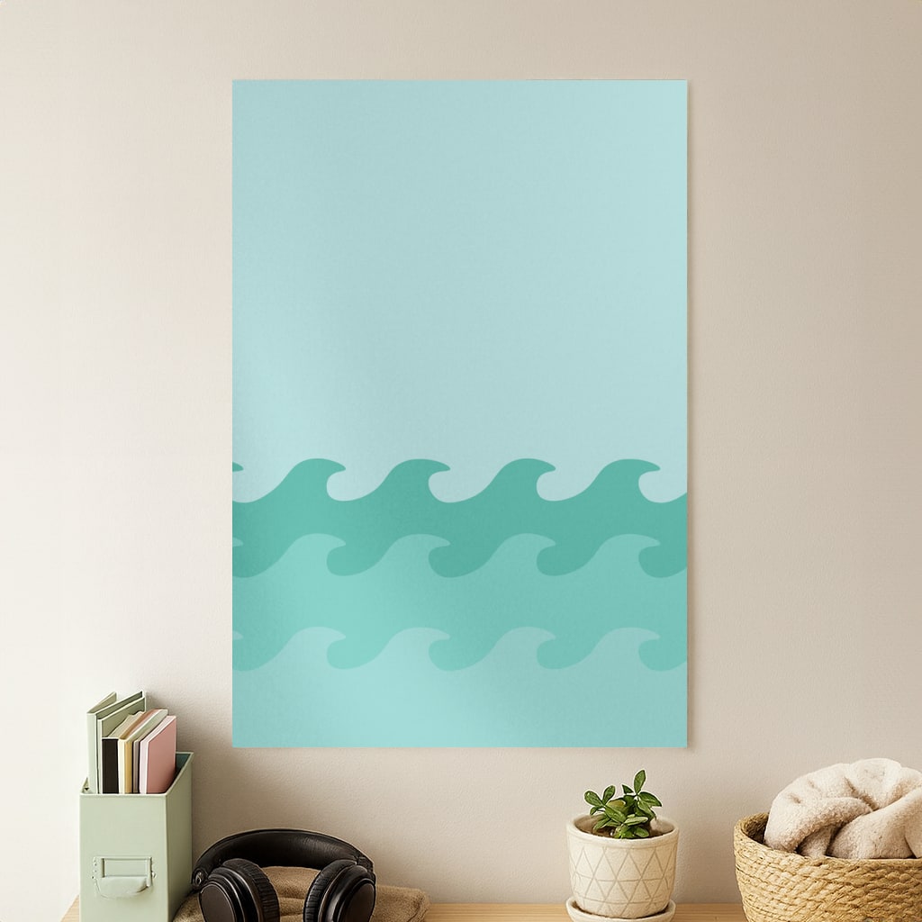Cyan Beach Waves Pattern Poster