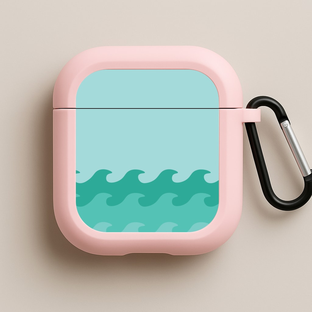 Cyan Beach Waves Pattern Pink AirPods Case