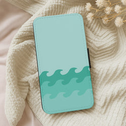 Cyan Beach Waves Pattern Wallet Phone Case