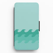 Cyan Beach Waves Pattern Flip / Wallet Phone Case 1