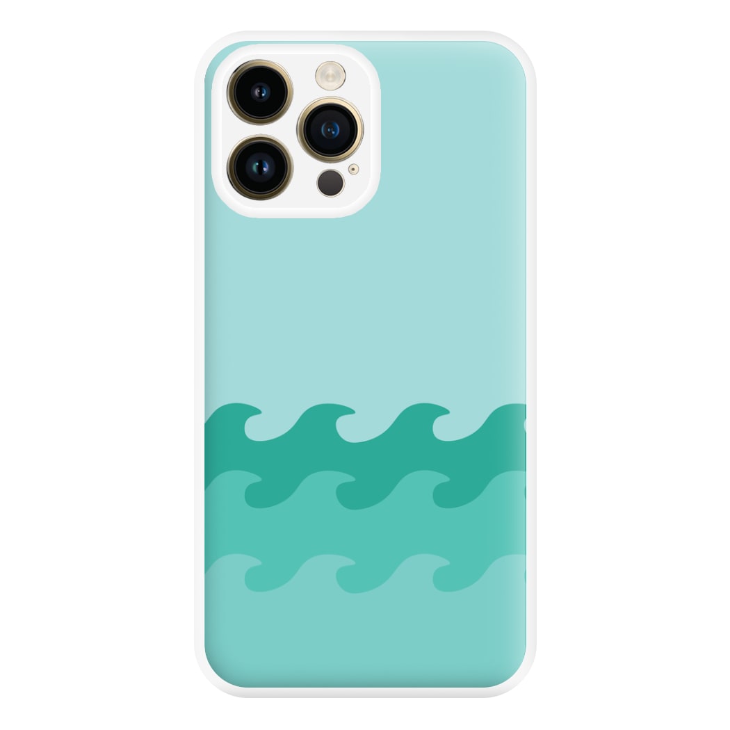 Cyan Beach Waves Pattern Phone Case for iPhone 14 Pro Max