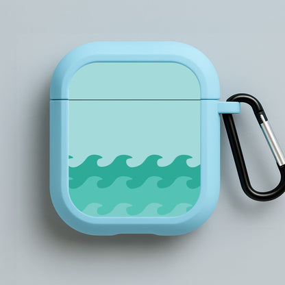 Cyan Beach Waves Pattern Blue AirPods Case