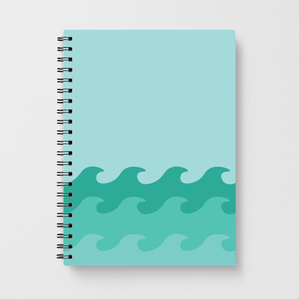 Cyan Beach Waves Pattern Notebook