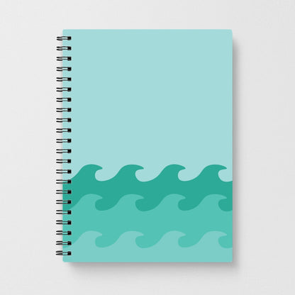 Cyan Beach Waves Pattern Notebook