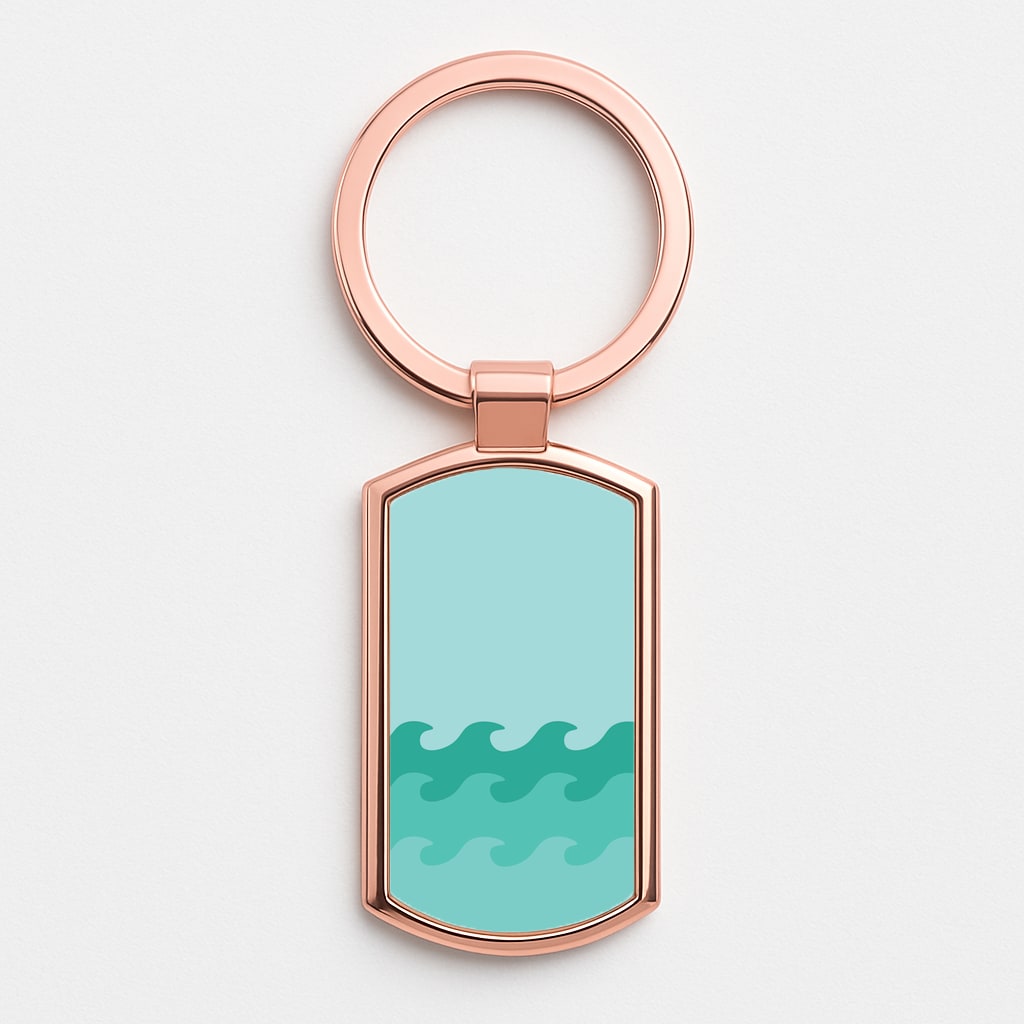Cyan Beach Waves Pattern Rose Gold Keyring