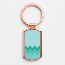 Cyan Beach Waves Pattern Rose Gold Keyring