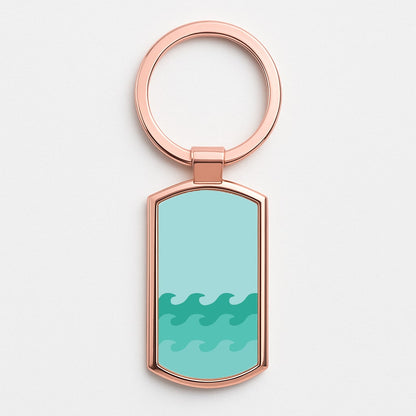 Cyan Beach Waves Pattern Rose Gold Keyring