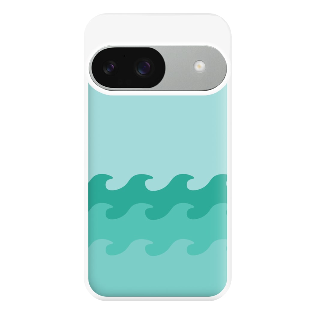 Cyan Beach Waves Pattern Phone Case for Google Pixel 9 / 9 Pro