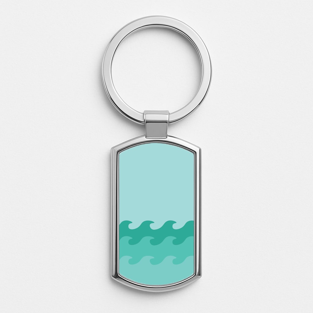 Cyan Beach Waves Pattern Silver Keyring