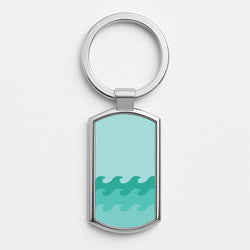 Cyan Beach Waves Pattern Silver Keyring