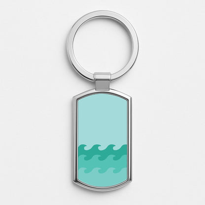 Cyan Beach Waves Pattern Silver Keyring