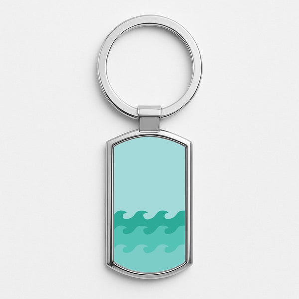 Cyan Beach Waves Pattern Silver Keyring
