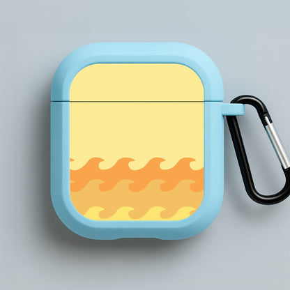 Orange Beach Waves Pattern Blue AirPods Case