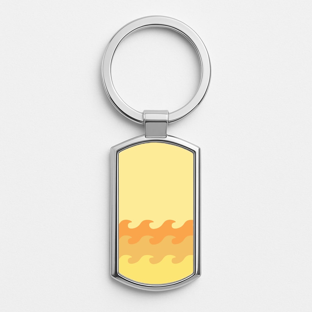 Orange Beach Waves Pattern Silver Keyring