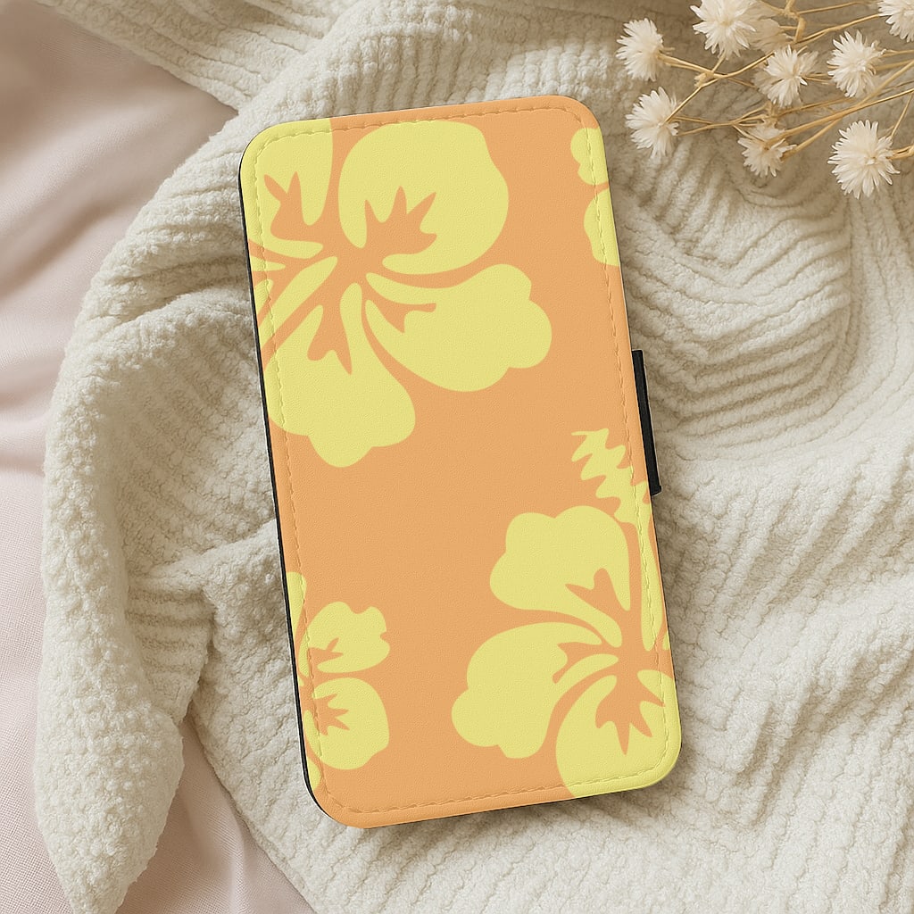 Orange And Yellow Hawaiian Flowers Pattern Wallet Phone Case