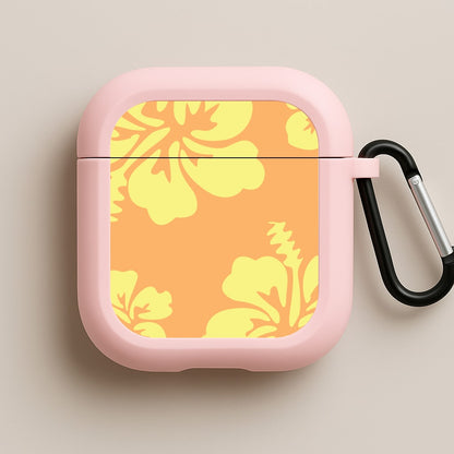 Orange And Yellow Hawaiian Flowers Pattern Pink AirPods Case
