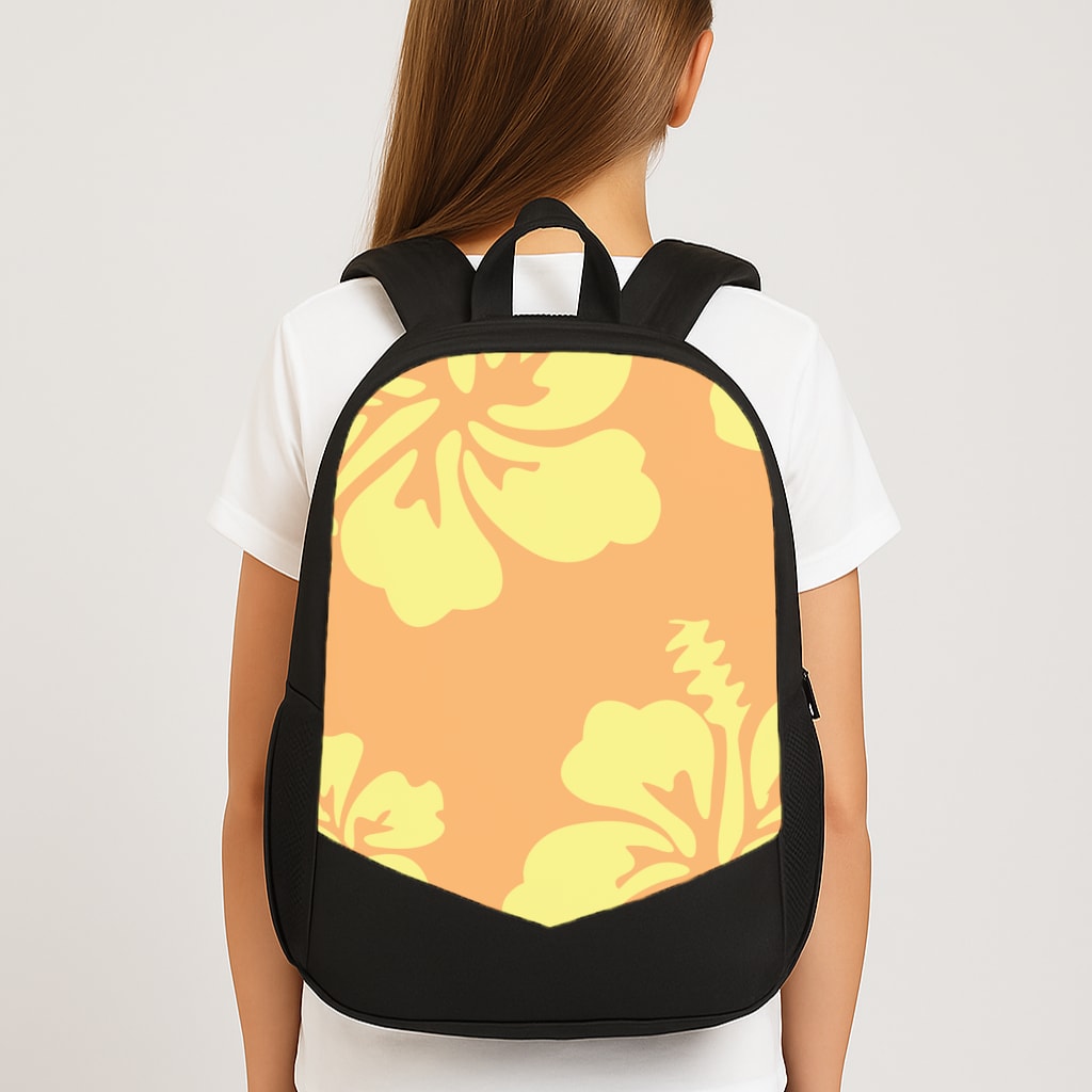 Orange And Yellow Hawaiian Flowers Pattern Large School Bag
