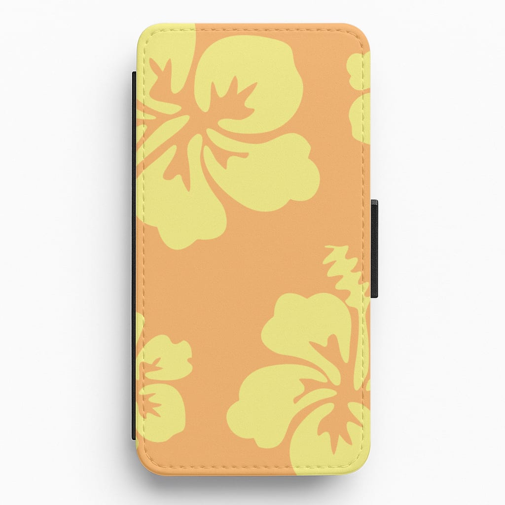 Orange And Yellow Hawaiian Flowers Pattern Flip / Wallet Phone Case
