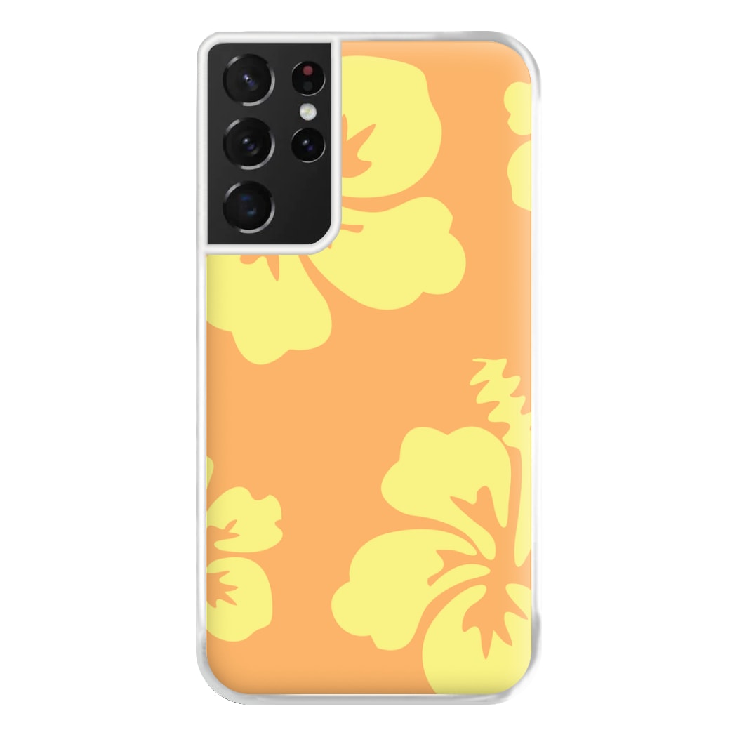 Orange And Yellow Hawaiian Flowers Pattern Phone Case for Galaxy S21 Ultra