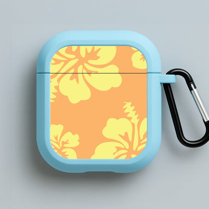 Orange And Yellow Hawaiian Flowers Pattern Blue AirPods Case
