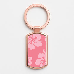 Pink Hawaiian Flowers Pattern Rose Gold Keyring