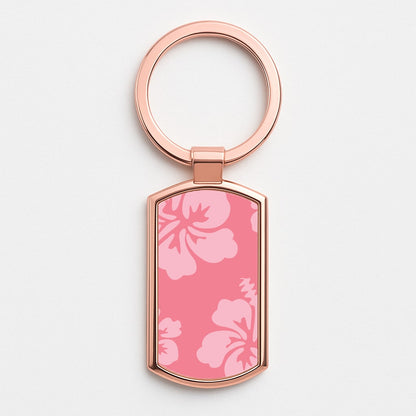 Pink Hawaiian Flowers Pattern Rose Gold Keyring