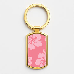 Pink Hawaiian Flowers Pattern Gold Keyring