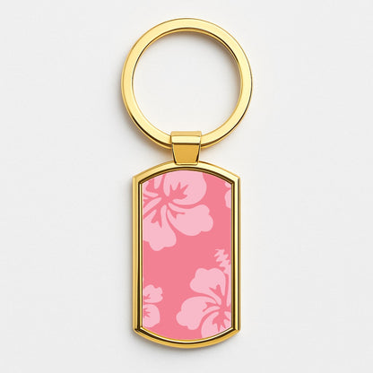 Pink Hawaiian Flowers Pattern Gold Keyring