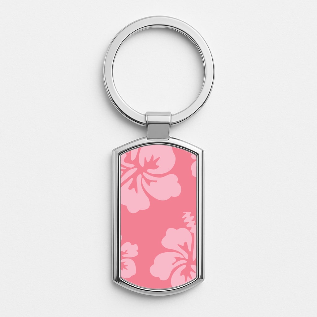 Pink Hawaiian Flowers Pattern Silver Keyring