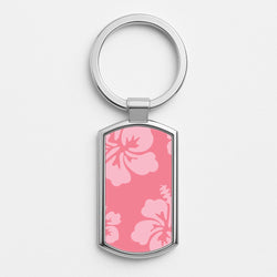 Pink Hawaiian Flowers Pattern Silver Keyring