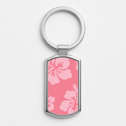 Pink Hawaiian Flowers Pattern Silver Keyring