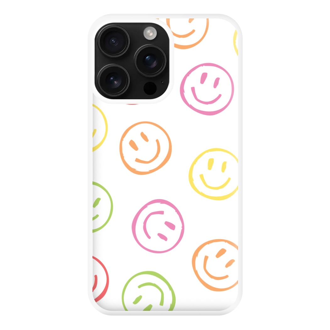 Colourful Sketched Smileys Pattern Phone Case for iPhone 16 Pro Max