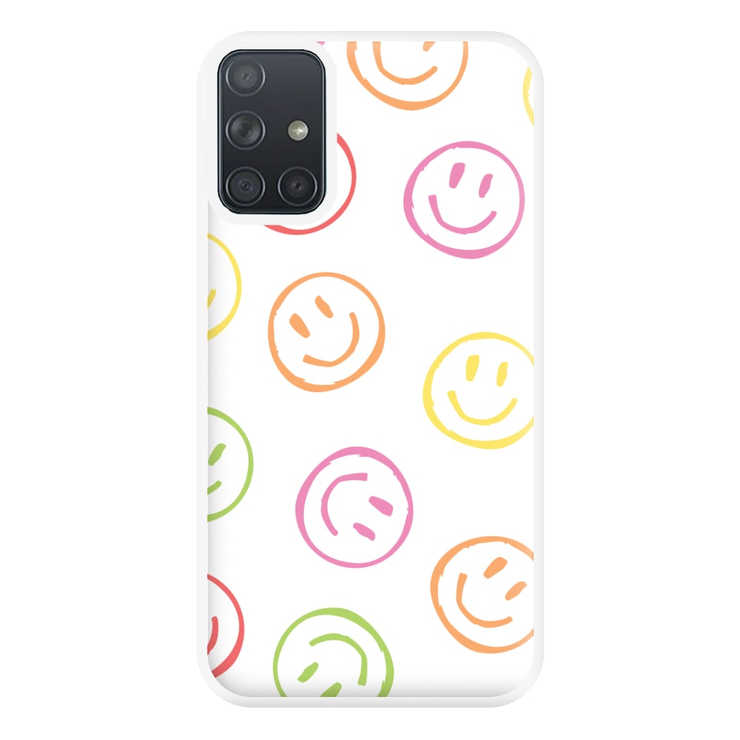 Colourful Sketched Smileys Pattern Phone Case for Galaxy A71