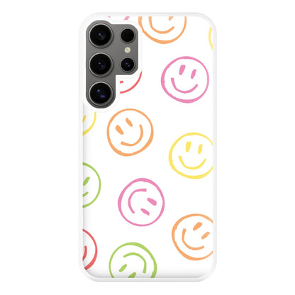 Colourful Sketched Smileys Pattern Phone Case for Galaxy S24 Ultra