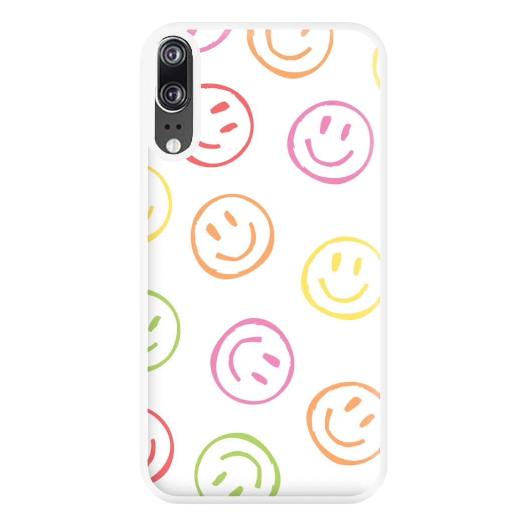 Colourful Sketched Smileys Pattern Phone Case for Huawei P20