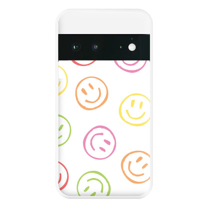 Colourful Sketched Smileys Pattern Phone Case for Google Pixel 6a