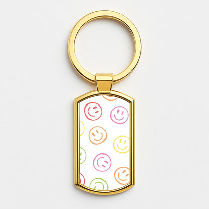 Colourful Sketched Smileys Pattern Gold Keyring