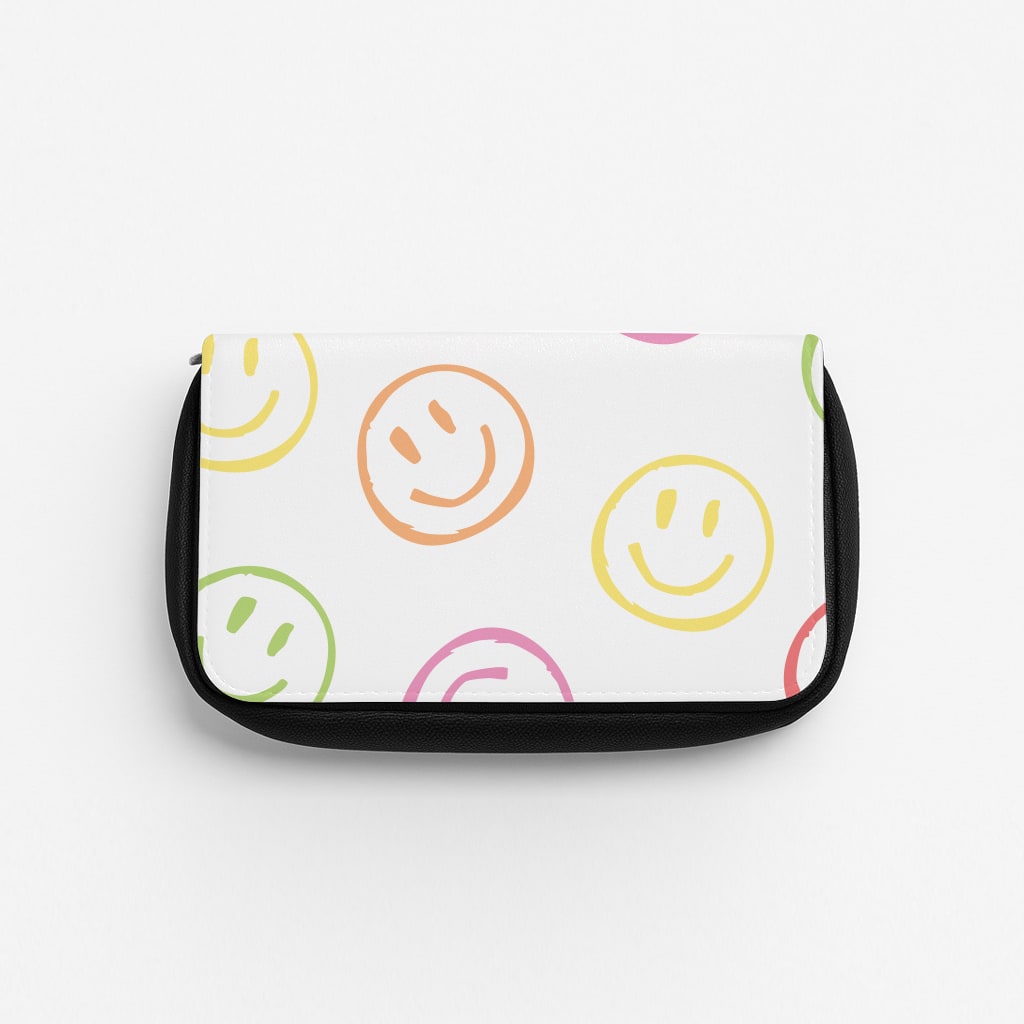 Colourful Sketched Smileys Pattern Pencil Case