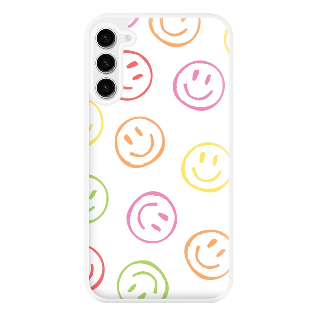 Colourful Sketched Smileys Pattern Phone Case for Galaxy S23FE