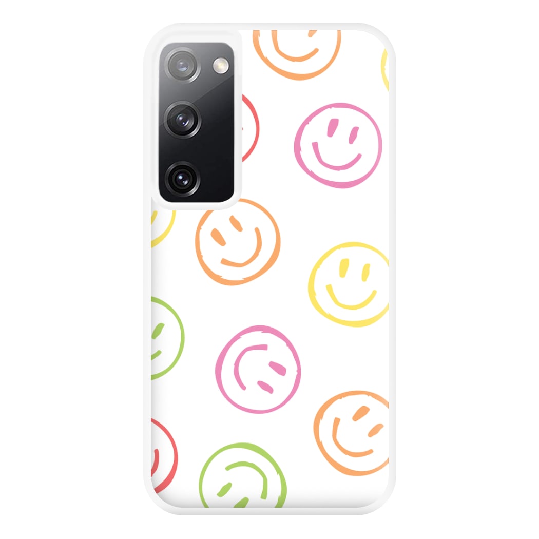 Colourful Sketched Smileys Pattern Phone Case for Galaxy S20