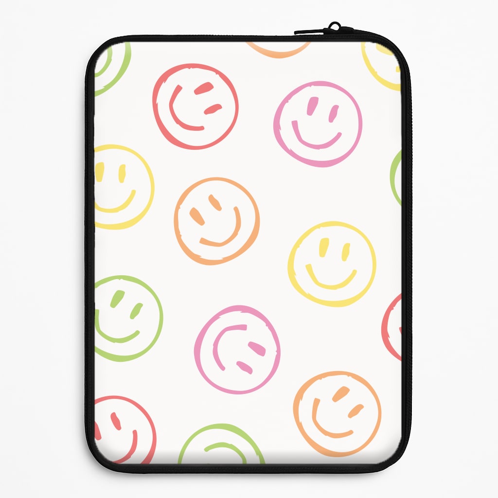 Colourful Sketched Smileys Pattern Laptop Sleeve