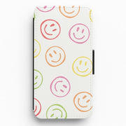 Colourful Sketched Smileys Pattern Flip / Wallet Phone Case 1