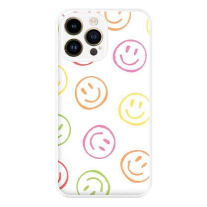 Colourful Sketched Smileys Pattern Phone Case for iPhone 14 Pro Max