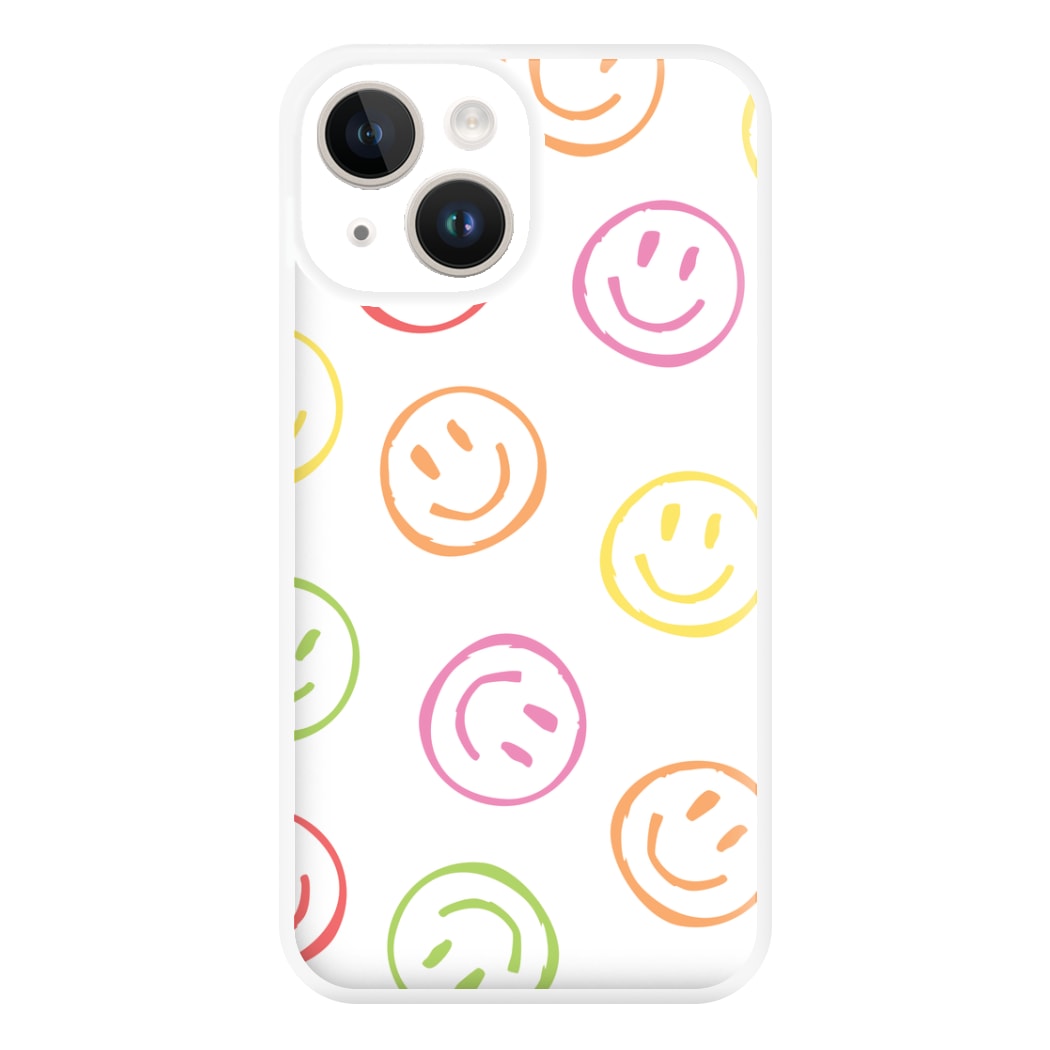 Colourful Sketched Smileys Pattern Phone Case for iPhone 14