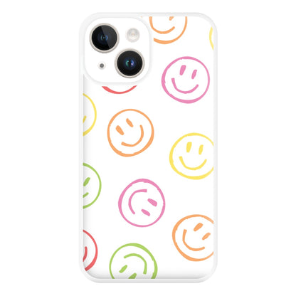 Colourful Sketched Smileys Pattern Phone Case for iPhone 14