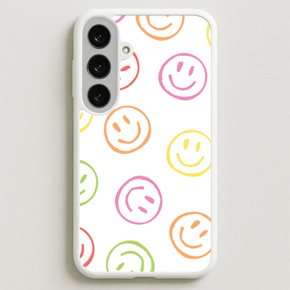Colourful Sketched Smileys Pattern Phone Case for Galaxy S25FE