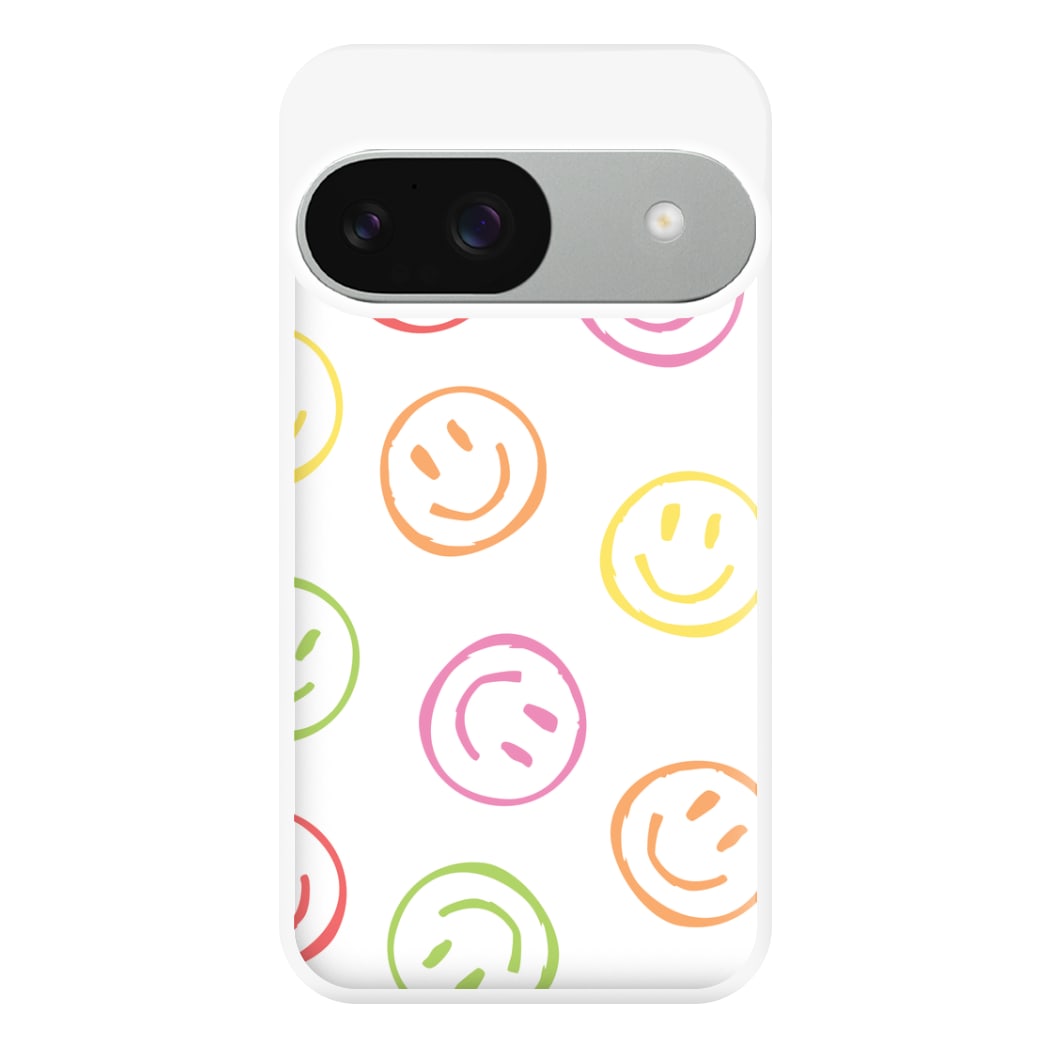 Colourful Sketched Smileys Pattern Phone Case for Google Pixel 9 / 9 Pro